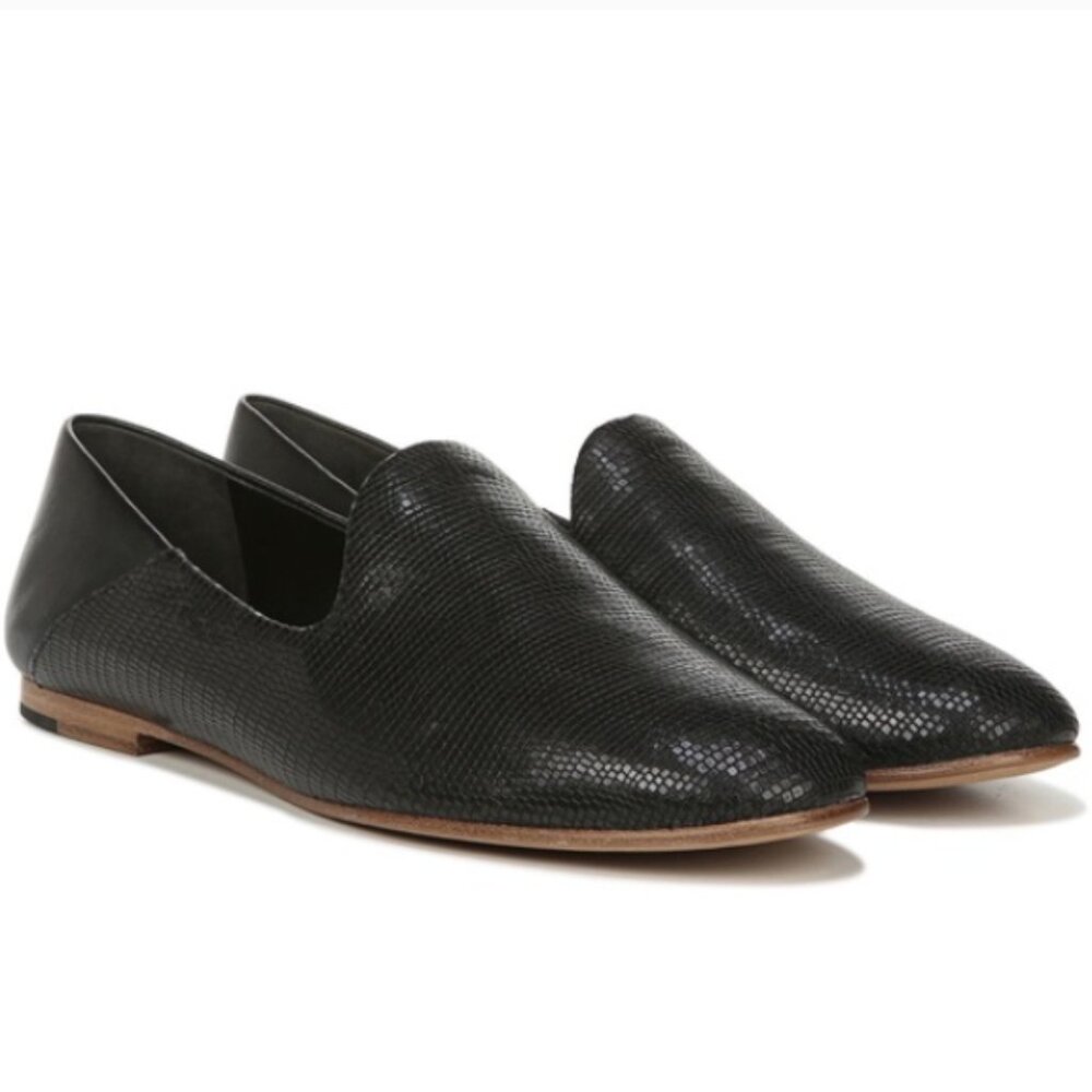 Vince. Shoes Women's Size 6.5 Black - Marley Snakeskin Venetian Loafers‎